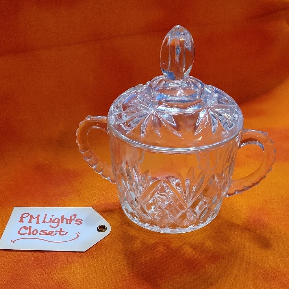 Clear Glass Sugar Bowl with Lid 2 Handles